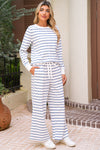 Sail Blue Striped Long Sleeve Pullover and Wide Leg Pants Set