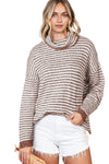 Brown Striped Turtleneck Oversized Sweater