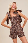 SO ME Leopard Flowy Woven Romper With Tie Straps