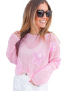 Light Pink Flower Drop Shoulder Hollow Knit Top