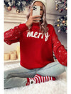 Racing Red Merry Graphic Sequin Sleeve Christmas Sweater