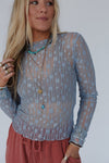Ashleigh Blue Sheer Floral Lace Long Sleeve Slim Fit Top