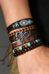 Cinnamon 6pcs Vintage Turquoise PU Faux Leather Bracelet Set