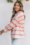 Orange Striped Print Drop Shoulder Pullover Sweatshirt