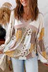 White Floral Print Patchwork Long Sleeve Top