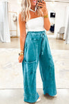 Lapis Mineral Wash Knot High Waist Raw Hem Pants