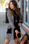 Black Leopard Patched Pocket Open Front Cardigan