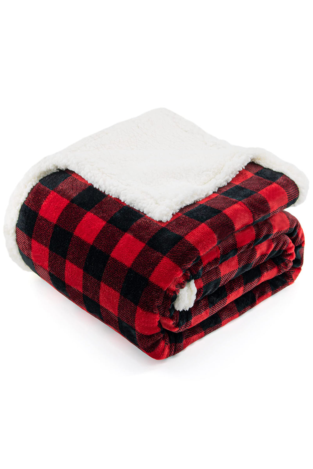 Fiery Red Buffalo Plaid Print Sherpa Large Throw Blanket