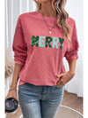 Racing Red Corded MERRY Christmas Letter Graphic Sweatshirt