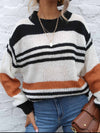 Contrast Striped Round Neck Long Sleeve Sweater - Cocoa Yacht Club