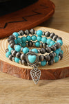 Turquoise Geometric Pendant Heart Beaded Bracelet Set
