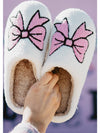 White Cute Bowknot Pattern Fuzzy Winter Home Slippers