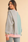 Pink Stripe Colorblock Drop Shoulder Oversize Sweatshirt