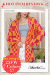 Multicolor Plaid Open Front Knitted Cardigan