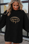 Black Football Graphic Drop Shoulder Game Day Corded Sweatshirt