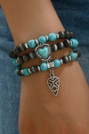Turquoise Geometric Pendant Heart Beaded Bracelet Set