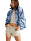 Blue Stripe Washed Oversized Pocketed Denim Jacket