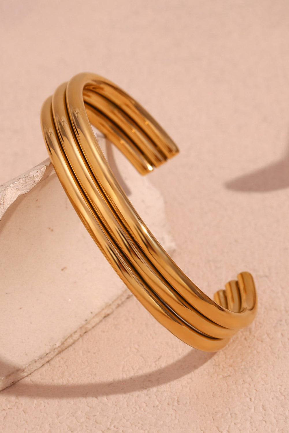 Gold Three Layered Notched Bangle