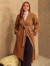 Plus Size Tied Long Sleeve Hooded Coat with Pockets