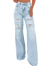 Beau Blue Light Wash Distressed High Waist Wide Leg Jeans