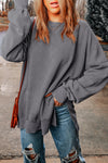 Green Plain Drop Shoulder Ribbed Trim Oversized Sweatshirt