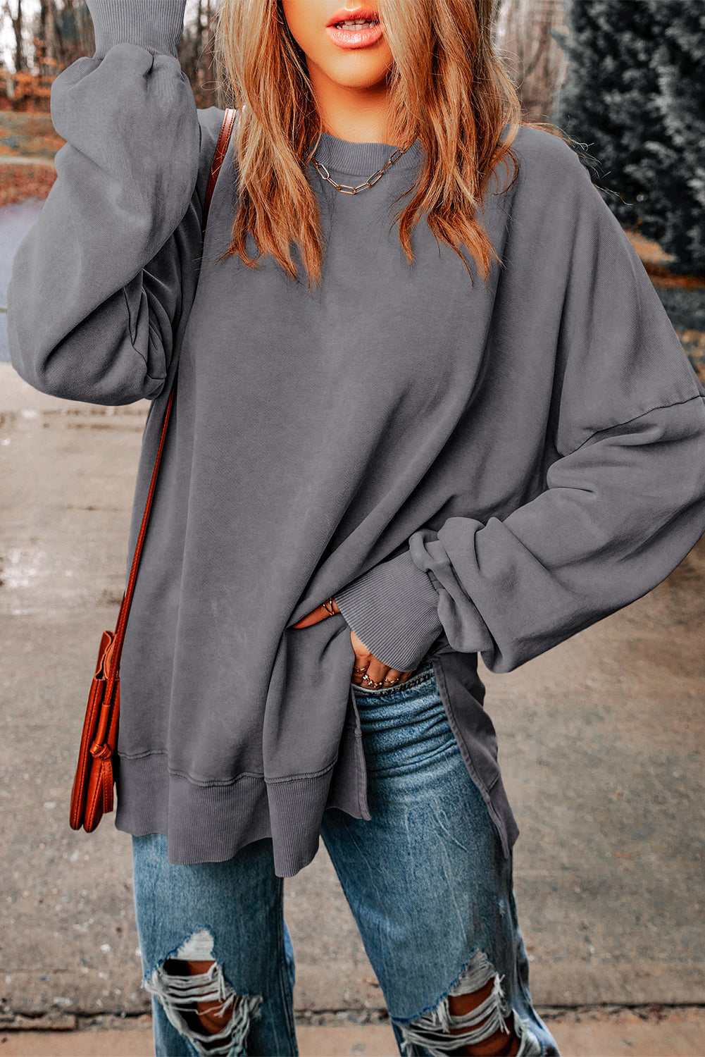 Green Plain Drop Shoulder Ribbed Trim Oversized Sweatshirt