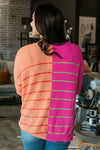 Yellow Plus Size Color Block Striped Knit Sweater