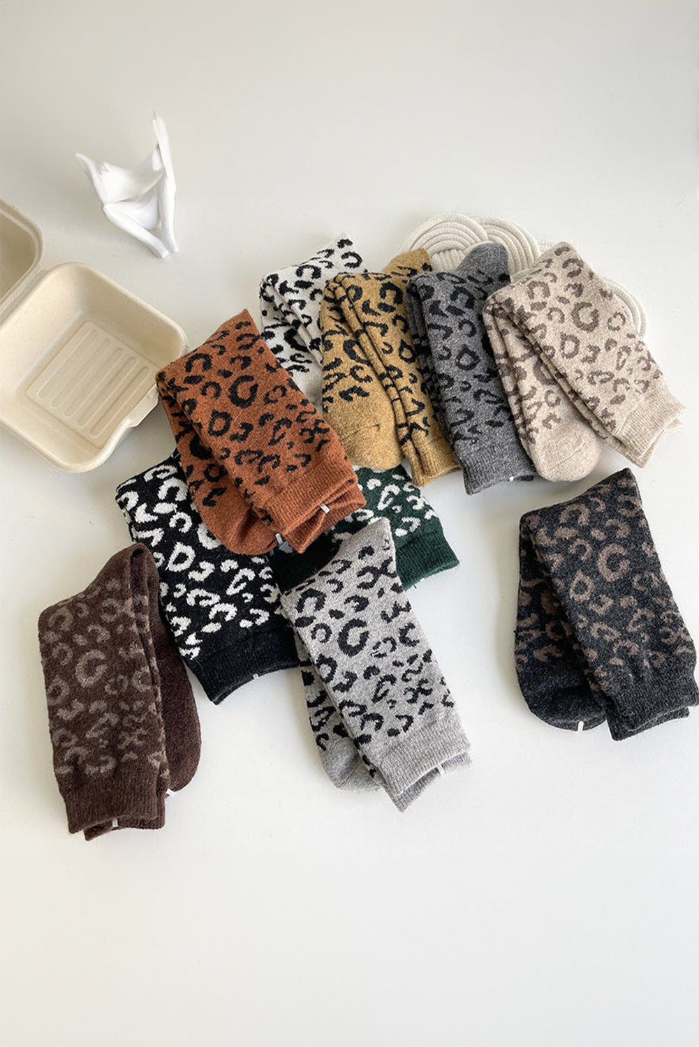 White Allover Leopard Print Winter Warm Socks