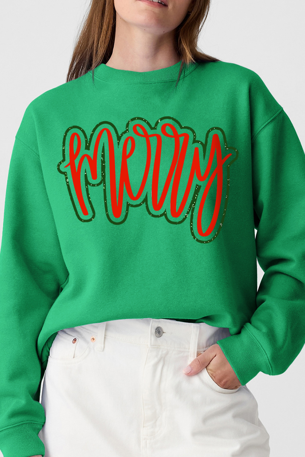 Dark Green Christmas Print Drop Shoulder Graphic Sweatshirt