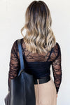 Black Lace Crochet Slim Fit Long Sleeve Top