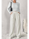 Beige Slim Fit Crop Top and Wide Leg Pants Set