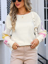 Angel Wings Flower Round Neck Dropped Shoulder Sweater - Cocoa Yacht Club