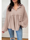 Texture Collared Neck Long Sleeve Blouse