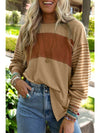 Color block stripe lantern sleeve side slit tunic