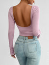 Devine Backless Round Neck Long Sleeve T-Shirt - Cocoa Yacht Club