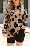 Multicolor Leopard Print Long Sleeve Plus Size Top