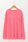 Myosotis Plus Size Ribbed Textured Pocketed Long Sleeve Top