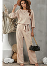 Apricot Boat Neck Knot Wide Leg Jumpsuit