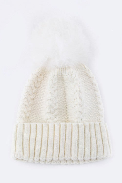 Large Genuine Fur PomPom Cashmere Beanie