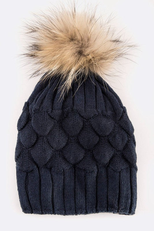 EMMEZ Raccoon Fur Raised Knit Soft Beanies