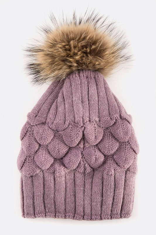 Large Genuine Fur Pom Pineapple Knit Soft Beanies