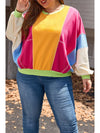 Rose Red Plus Size Colorblock Patchwork Exposed Seam Sweatshirt