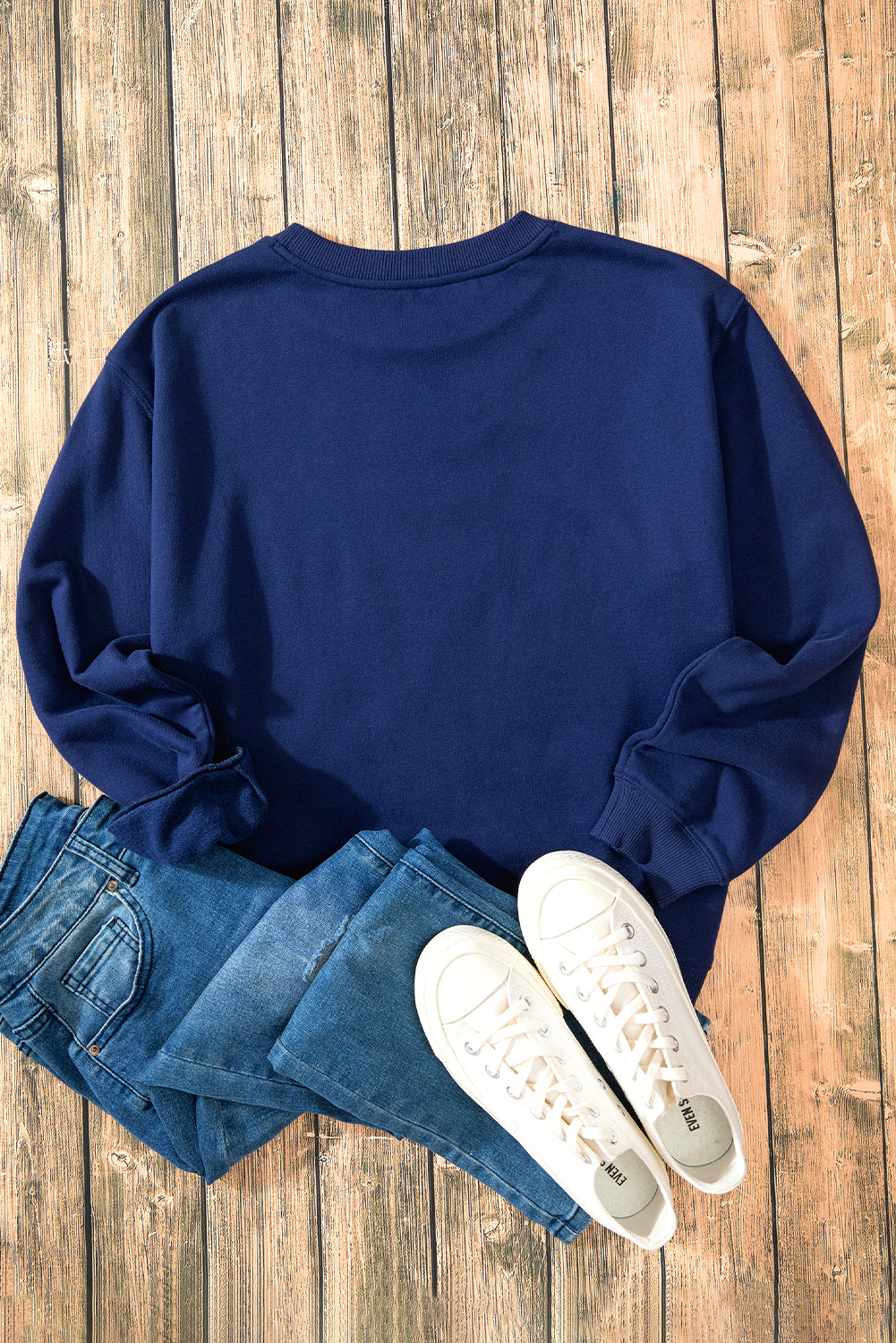 Black Solid Color Drop Shoulder Terry Sweatshirt