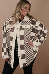 Brown Checkered Print Corduroy Plus Size Shacket