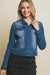 Distressed Button Up Stretchy Cotton Denim Jacket