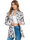 White Leopard Print Casual Open Front Cardigan