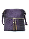 Ostrich Croc Zip Tassel Crossbody Bag