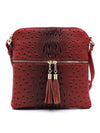 Ostrich Croc Zip Tassel Crossbody Bag