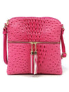 Ostrich Croc Zip Tassel Crossbody Bag