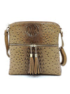 Ostrich Croc Zip Tassel Crossbody Bag